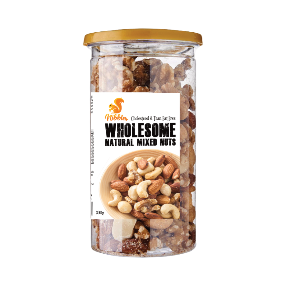A diverse assortment of premium mixed nuts, featuring cashews, almonds, walnuts, and macadamias. The blend offers a rich and crunchy combination, perfect for snacking or enhancing your favorite recipes.